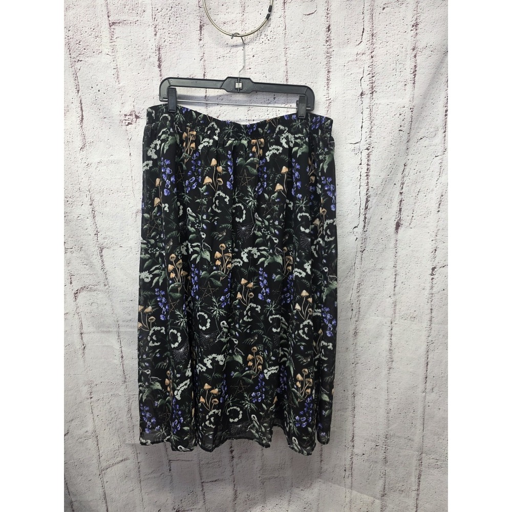Disturbia Midi Flare Skirt sz 16 Mushroom Bird Skeleton Grunge Gothic Goth - Picture 2 of 10